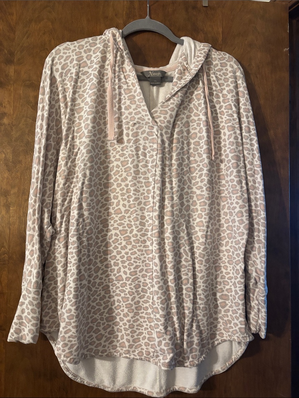 Natural Reflections Blush Leopard-Print Hooded Pullover
